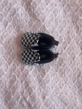 Vans Baby Checkerboard Slip-On Shoes in Black and White